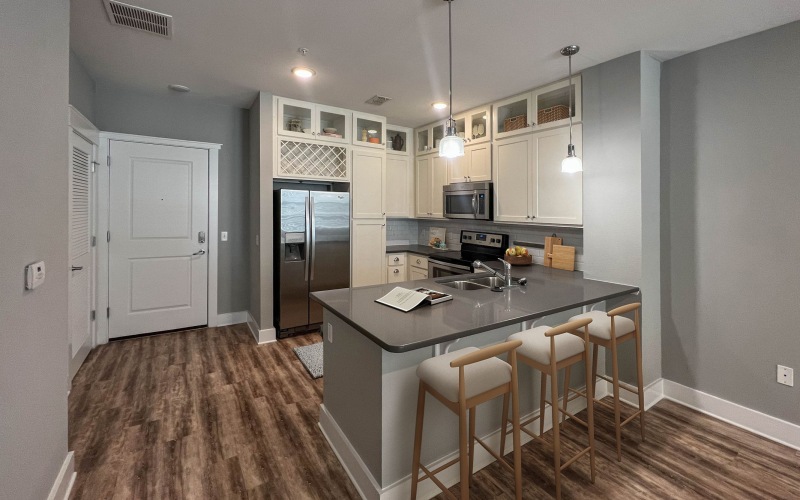 One bedroom apartment kitchen at Novus Westshore (A1.1 floor plan)