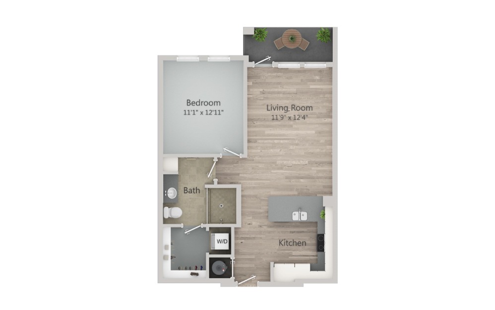 A1.1 - 1 bedroom floorplan layout with 1 bath and 750 square feet. (2D)