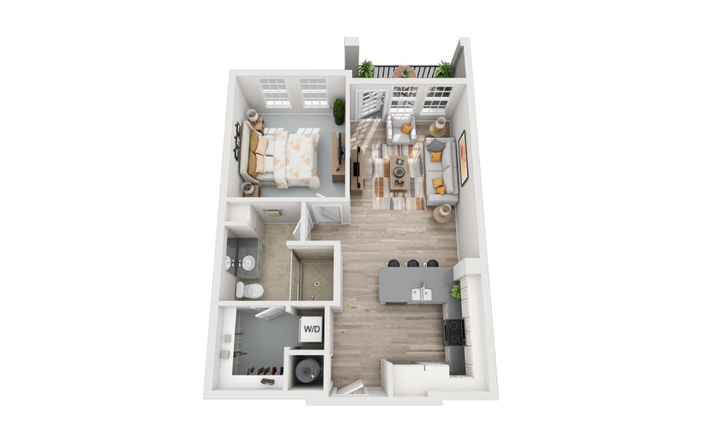 A1.1 - 1 bedroom floorplan layout with 1 bathroom and 750 square feet (3D)