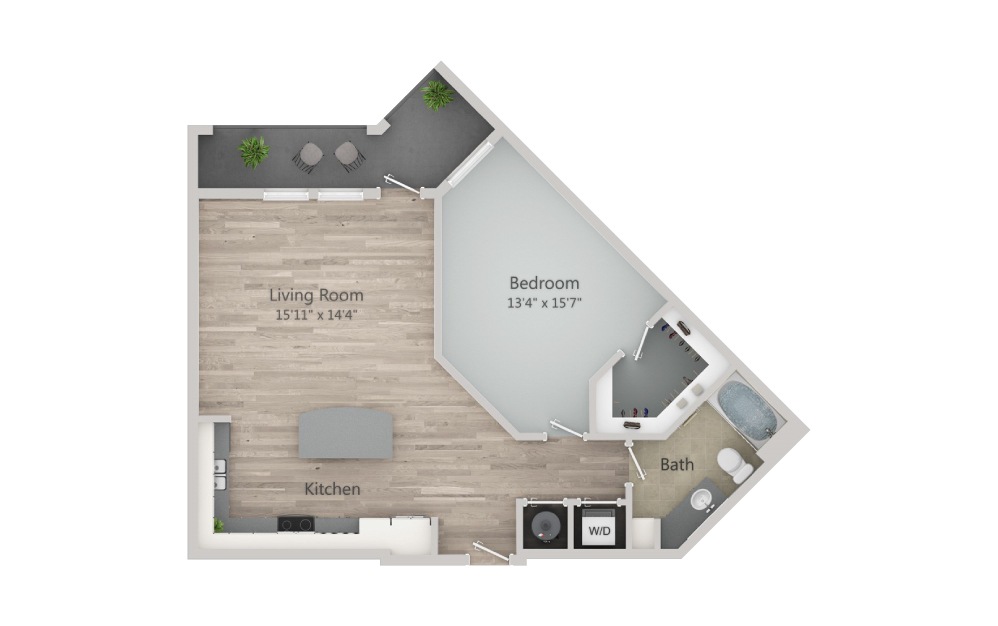 A2.2 - 1 bedroom floorplan layout with 1 bath and 860 square feet. (2D)
