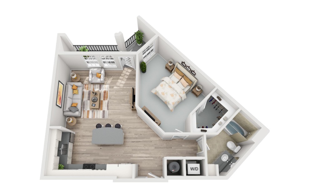 A2.2 - 1 bedroom floorplan layout with 1 bath and 860 square feet. (3D)