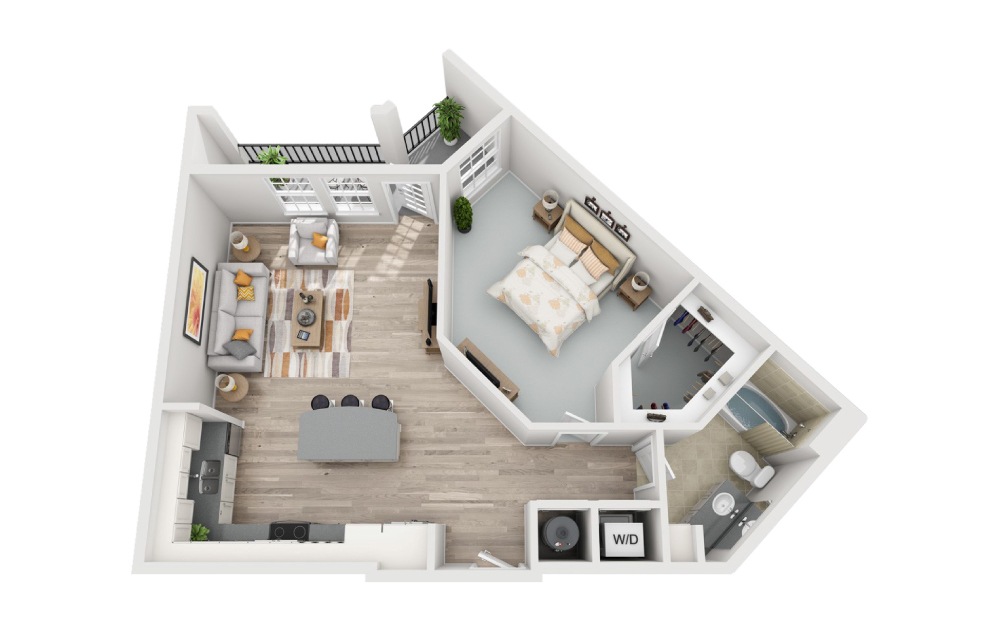 A2.2 - 1 bedroom floorplan layout with 1 bathroom and 860 square feet (3D)