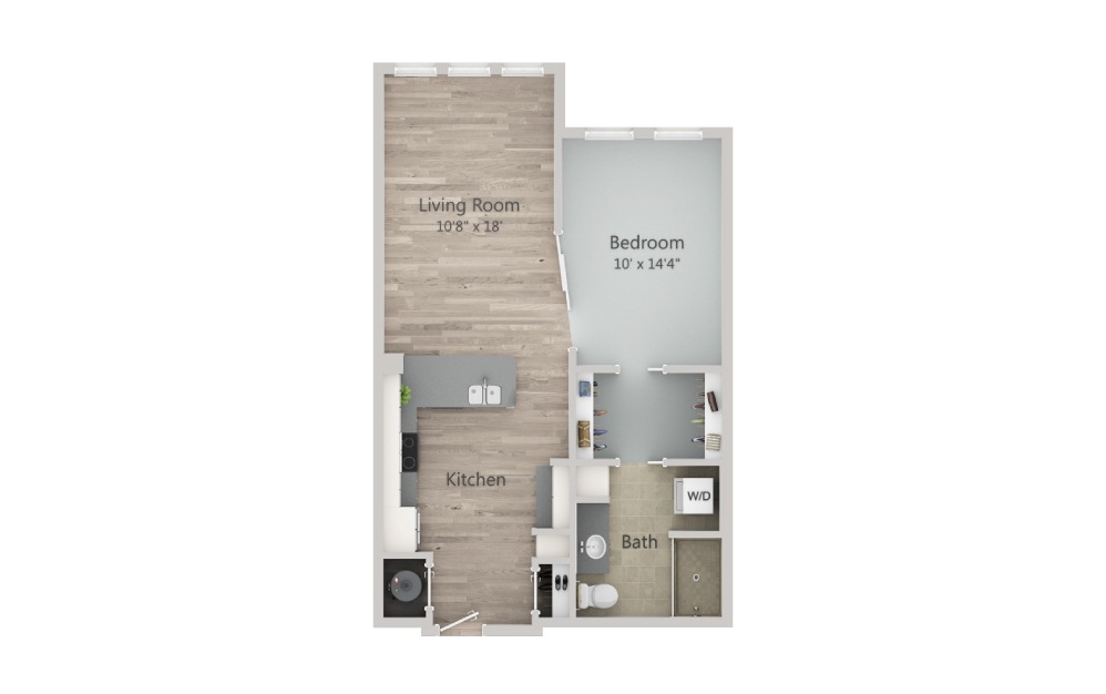 S1.1 - Studio floorplan layout with 1 bath and 764 square feet. (2D)