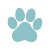 Novus Light blue paw print icon with four toes and one pad on a plain white background.